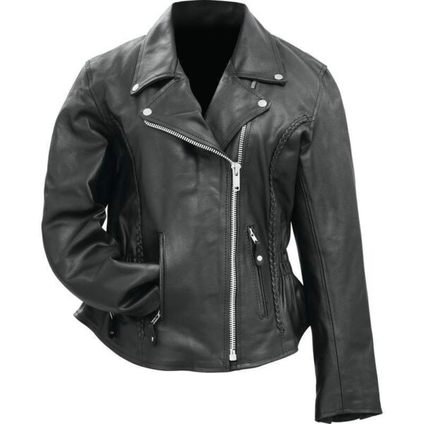 Womens Black Solid Genuine Buffalo Leather MOTORCYCLE JACKET Coat Biker ...